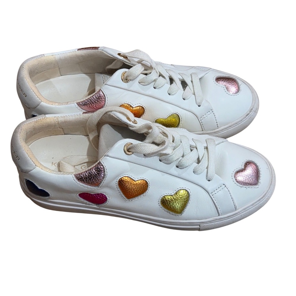 Kurt Geiger White Leather Heart Sneakers Maxxing Artsy Edgy Glam Rainbow 37 Euro